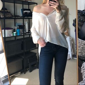 Sheer cream boyfriend blouse